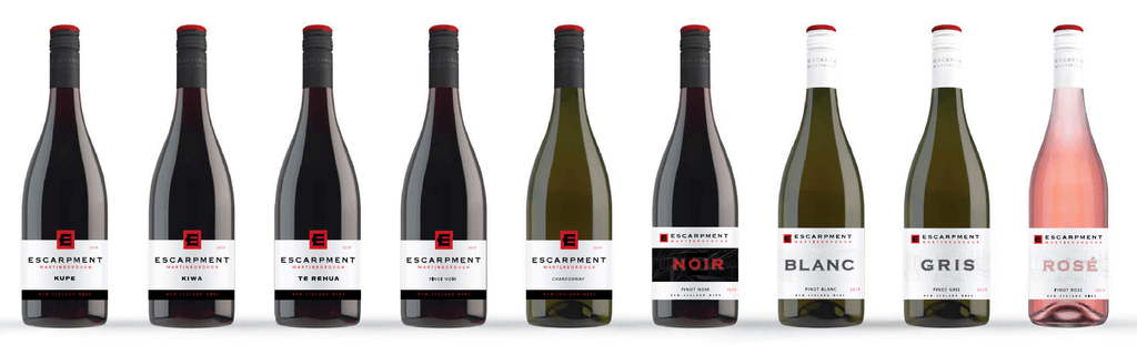 Lineup of all Escarpment Vineyard's wines, produced in Martinborough, New Zealand.